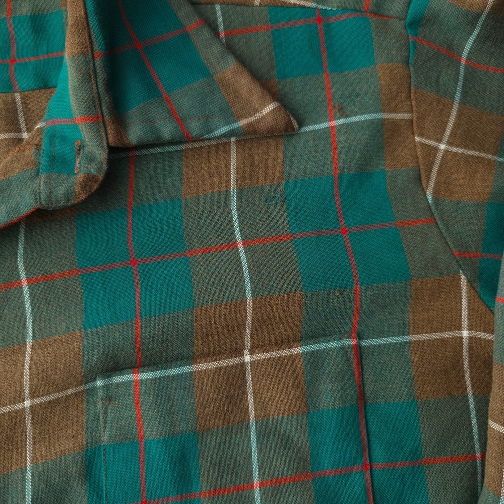 Vintage 70s Albert Butwick Green Plaid Flannel Shirt XL Long Sleeve - Picture 5 of 11